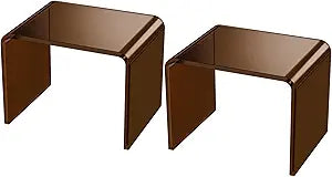 Acrylic Step Stool Small Clear Acrylic Foot Stool for Bathroom Bedroom Kitchen with Non-Slip,Holds Up to 250lbs (Dark Brown Double, 12.6'' x 9''  9.8'')