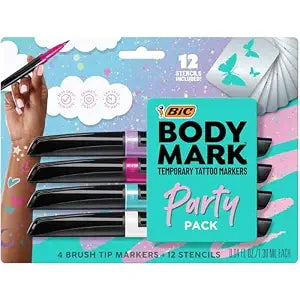 BIC BODYMARK Party Pack Temporary Tattoo Marker for Skin, 4 Count