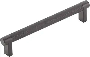 Emtek Select Knurled Cabinet Pull with Flat Black (US19) Stem Finish - Choice of Size - 84055.RECUS19.KNUS19 - Center-to-Center: 6"