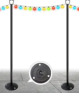 Queension 10FT Ground Base String Light Poles for Outdoor String Lights for Garden, Backyard, Patio Lighting Stand for Parties, Bistro & Weddings, 4.2lbs, 2 Pack