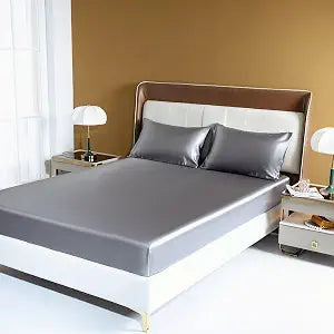JUWENIN Satin Sheet Set, 6 Piece Soft Silky Bed Sheets Deep Pocket, Good for Skin and Hair 1 Satin Fitted Sheet + 1 Flat Sheet + 4 Pillow Cases(Gray, Queen)