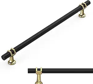 Amerdeco 10 Pack Matte Black and Gold Cabinet Pulls 10 Inch(254mm) Hole Center Drawer Pulls Cabinet Hardware Kitchen Cabinet Handles for Bathroom ZH0091