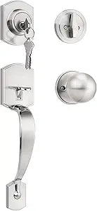 Tinewa Camelot Trim Lower Half Entry Handleset and Deadbolt Set Satin Nickel, Upgated Entry Door Handle with Door Knob for Electronic Keypad, Sliver Front Door Lock Set