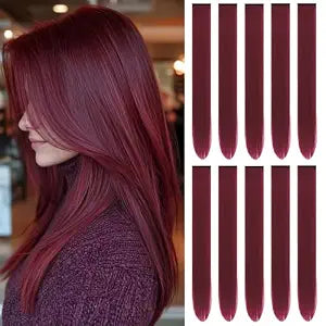 Burgundy Hair Extensions Clip in Synthetic Hairpiece 10 PCS Wine Red