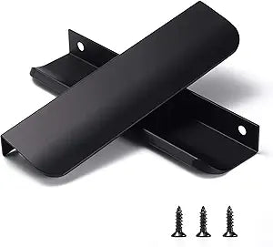 Satanga Edge Black Finger Pull for cabinets Kitchen Concealed Drawer pulls Aluminum Flat Hidden Back Mount Door Handle for Home 10 Pack Modern 6" Overall Length Easy Installation