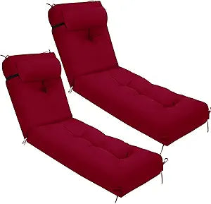 Wenqik Set of 2 Outdoor Chaise Lounge Cushions 76 x 22 x 6 Inch Waterproof Patio Furniture Chaise Cushion with Headrest Pillow Thick Tufted Lounge Pad for Lawn Pool Hotel(Brick Red)