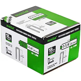 meite 18 Gauge 1/4-Inch Narrow Crown Staples, 1-1/4-Inch Length Heavy Duty Galvanized Upholstery Staples for Electric or Pneumatic Narrow Crown Stapler Guns (4,000 PCS)