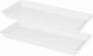 VUWEZ 2 Pack Plastic Plant Saucer - Rectangular 30 inch, Indoors/Outdoors, Drip Tray for Flower Pot, Windowsill (8 X 30'', Cream White)