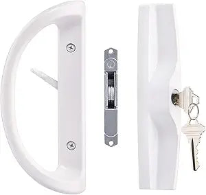 Sliding Patio Door Handle Set with Key Cylinder and Mortise Lock, Full Replacement Handle Lock Set Fits Door Thickness from 1-1/2" to 1-3/4", 3-15/16 Screw Hole Spacing, Reversible Design(Non-Handed)