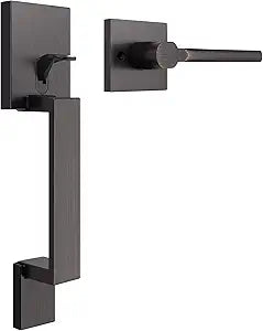 Oil Rubbed Bronze Front Door Handle Set, Single Cylinder Front Door Handle Only, Bronze Entry Handleset, Reversible for Right and Left Door