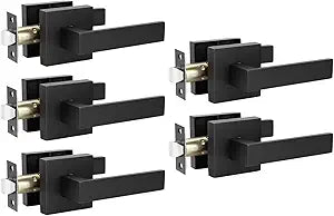 KNOBWELL 5 Pack Heavy Duty Matte Black Door Handle, Interior Door Handle Passage Lever Hall and Closet Doorknob, Left or Right Handing, 2.07 lb One Lever