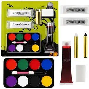SFX Makeup Kit - Halloween Face and Body Paint Palette with Realistic Washable Fake Blood, Cream Makeup Tubes, Facepaint Crayons & Sponges - Ultimate Special Effects Set for Vampire, Zombie, Clown (B)