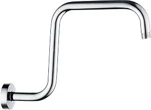 BRIGHT SHOWERS 13 Inch Shower Head Extension Arm with Flange S Shaped High Rise Extender, Long Stainless Steel Rainfall Shower Head Pipe Arm, Chrome