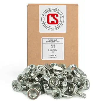 Chenango Supply 1/2-13 Stainless Steel Wing Nuts  304 Stainless, USS Coarse Thread, 100,000125,000 PSI Tensile Strength, Corrosion-Resistant Hardware Nuts, 25 Pieces (1/2-13 Wing Nut)