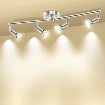 Track Lighting Kit, 4 Head Foldable Ceiling Spot Light with GU10 Socket for Kitchen Hallyway Bedroom Fixture Directional Accent Lamp (Brush Nickel)