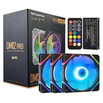 darkFlash 3-Pack 120mm PC Case Fans with Controller Hub & Remote, PWM ARGB Sync, Addressable RGB Cooling Fans for Computer Case & High Airflow(DM12PRO) (Black)