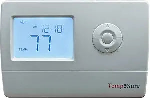 Temp─Sure Thermostat 2H/2C Digital Programmable Straight Cool, Heat Pump, Electric Heat, Gas Heat Compatible with 5ft Remote Sensor TESPR22