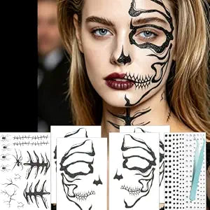 NOOEPC Glitter Skull Temporary Tattoos Face Gems Halloween Face Tattoos