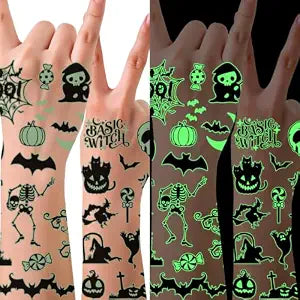 Halloween Temporary Tattoos,100PCS Halloween Luminous Tattoos,Glow in Dark Halloween Stickers Treats Gifts Party Favor Supplies (100 PCS Halloween 01)