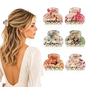 Ivyu 6Pcs Small Claw Clips, Floral Mini Glossy Hair Clips Set