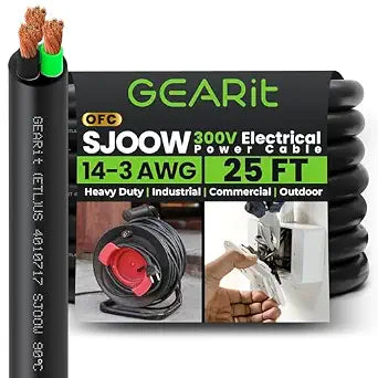 GEARit 14/3 SJOOW Extension Cord 25 FT,ETL Listed OFC Outdoor Electric Cord