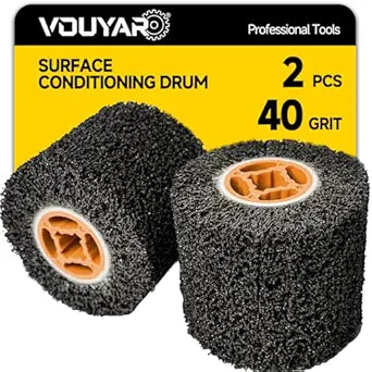 2 Pcs Burnishing Wheel 40 Grit Stripping Drum, 4.5" x 4" Abrasive Drawing Wheel Drum, Surface Conditioning Tool Drum for Metal, Wood, Plastic