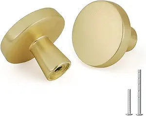 Goldenwarm 20pcs Gold Cabinet Knobs for Dresser Drawers Kitchen Hardware Handles Brushed Brass Modern Round Knob,Zinc Alloy