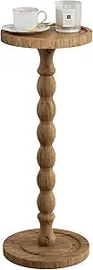 Small Side Table, Rubberwood Drink Table for Small Spaces, Solid Wood Pedestal Coffee Tables, Round End Tables for Living Room, Sofa Couch, Bedroom, Corners, and Office (Brown, 9.4 inch)