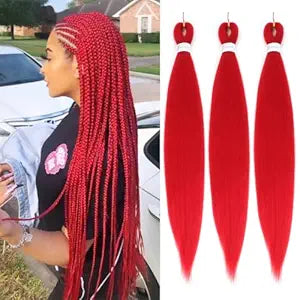 Red Braiding Hair Pre Stretched Easy Braids Yaki Texture Professional Synthetic Braiding Hair 26 Inches Braids Hot Water Setting for Box Crochet Hair Extensions (3pcs,Red)