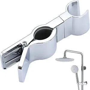 Adjustable Hand Shower Bracket for Slide Bar, Universal 20-25MM Rail Shower Head Holder Slider Clamp Bathroom Replacement 45 Degree Rotation Sprayer Holder