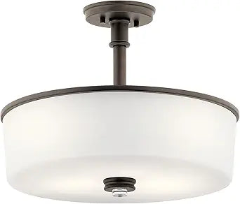 Kichler Joelson 3-Light Convertible Pendant Light Fixture with Satin Etched Cased Opal and Clear Glass Accent in Olde Bronze for Kitchen Island Dining Room (17.75" x 16.75"), 43925OZ