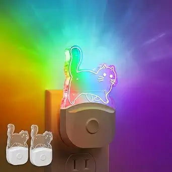 DORESshop Cat Night Light [2 Pack],Kids Night Light with 8 Color RGB