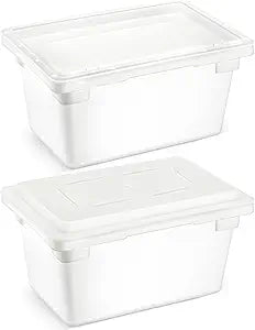 Barydat 2 Pack Food Storage Box Tote, Freezer and Dishwasher Safe Commercial Food Storage Containers Bins with Lids for Fruits Vegetables Grains Home Organization, White (5 Gallon)