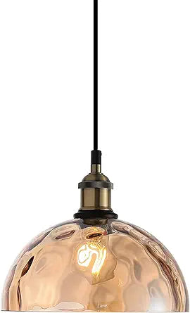 Modern Amber Glass Pendant Light, 9.84 Mid Century Dome Lampshade Hanging Lamp Shade, Boho Chandelier Ceiling Lighting Fixture for Kitchen Island Dining Room Bathroom Hallway Foyer