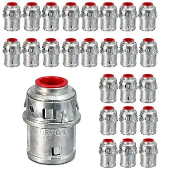 25 Packs 3/8" MC Cable Connectors, Zinc Snap-in Electrical Conduit Connectors, 1/2" Knockout Snap Lock Fittings for Steel and Aluminum Armored Cable