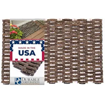 Outdoor Rug Door Mat, Dura-Rug Recycled Fabric Tire-Link Welcome Rubber Patio or Entrance Front Door Mat for Home, Heavy Duty, All Weather, Durable, Sturdy & Easy to Clean, Straight Weave