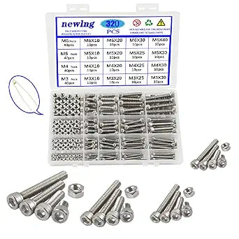 newlng Nuts and Bolts M3 M4 M5 M6 Nuts Kit 304 Stainless Steel Hex Socket Head Cap Metric Machine Screws Set for Bicycles 3D Printer Repair Furniture Fastening