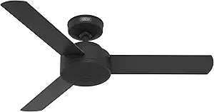 Hunter 44 inch Indoor Ceiling Fan No Light - Black Modern Ceiling Fan without Light, 3 Blades, Standard Mount, For Bedroom, Living Room, or Kitchen, Wall Control - Presto 51847, Matte Black