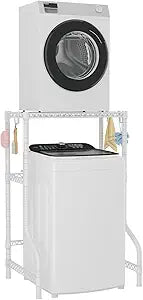 ULIFHOME U16 Upgraded Washer Dryer Stacking Rack for Narrow Laundry Room and Bathroom, Metal Over Washer and Dryer Storage Shelves for Saving Space, 29.5" W x 23.6" D x 53.1" H, White