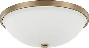 Capital Lighting 2325AD-SW Perkins Soft White Glass Flush Mount Ceiling Light, 3-Light 180 Total Watts, 5" H x 15" W, Aged Brass