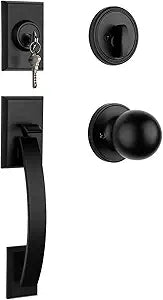Haidms Front Door Lock Set, Black Front Door Handle and Deadbolt Set, Entry Door Locksets with Deadbolt Single Cylinder, Exterior Door Handle Set