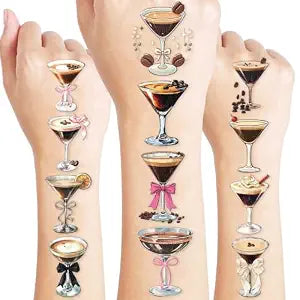 96 PCS Espresso Martini Coffee Temporary Tattoos Pre-Cut