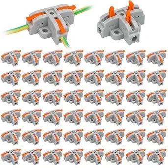 Linkstyle 50 PCS 3 Way Lever Wire Connectors, T Shape Compact Wire Connectors, Quick Push in Electrical Wire Connectors, Reusable Wire Splice Connectors for 28-12 AWG, 600V 32A
