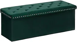 B FSOBEIIALEO Storage Ottoman Bench, Folding Tufted Ottoman with Storage, Extra Large 140L Toy Chest Bench for Bedroom, Luxury Velvet Fabric, 43 Inches Green