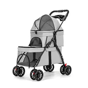YYW Double Pet Stroller for Dogs and Cats, One-Hand Foldable Dog Stroller with Cup Holder