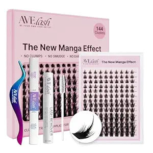 Manga Lash Clusters Kit California Sunset - Spiky Lash Clusters Anime Mixed 8-18mm With Ultra Thin Black Band - Fluffy Manga Lashes - Wispy Anime Lashes D Curl AVELASH- Bunny Comic Wet Look