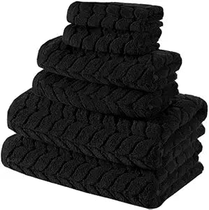 BAGNO MILANO Turkish Cotton Bath Towels, Hand Towels - Soft Plush Jacquard Collection Luxury Towels Set (Black, Towel Set of 6)