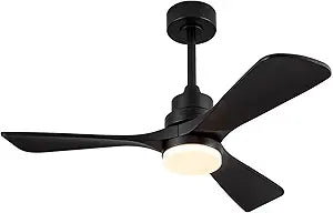 42 Inch Black Ceiling Fans with Lights and Remote Control,Dimmable LED Light,3 Wood Blades,Memory Function,Reversible DC Motor,Modern Indoor Outdoor Ceiling Fan for Patios Bedroom