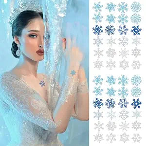 Glitter Snowflake Temporary Tattoos, 48PCS Winter Snowflake Sticker Tattoo Cute Apparel Accessories for Body Face Kids Women Party Favors (2 Large Sheets)