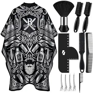Barber Cape Accessories 12Pcs with Barber Neck Duster Brush, Adjustable Neck Buckle Large Hair Cutting Cape 65.8" x 55.9", Enhancement Card for Barbers with Measurement Indicator, for Men/Salon/Adults